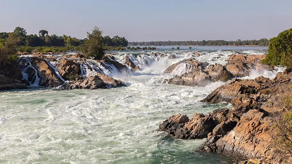 Cataratas Khone Phapheng, mayor cascada del Sudeste Asiático en caudal, río Mekong, Laos